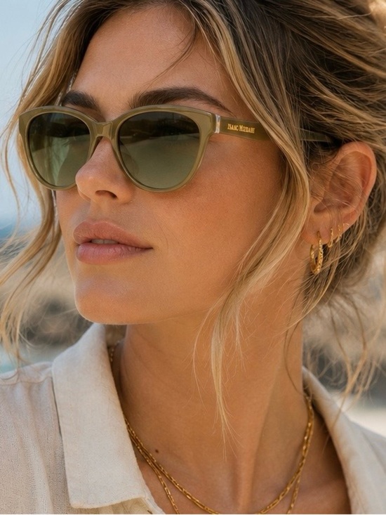 Isaac Mizrahi New York IM 30201 Khaki Full Rim Cat Eye Acetate Sunglasses